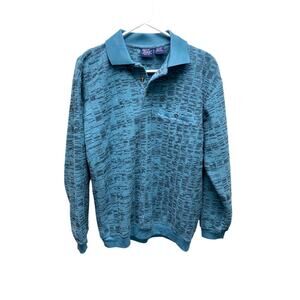 Vintage John Blair Polyester Pullover Sweater 1 Pocket Teal Blue M Dark Academia